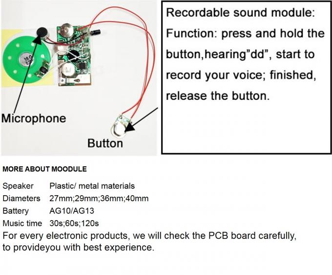 Modul Suara Tombol Tekan PCB yang Dapat Direkam Untuk Kartu Musik ODM ROHS Certificates 3
