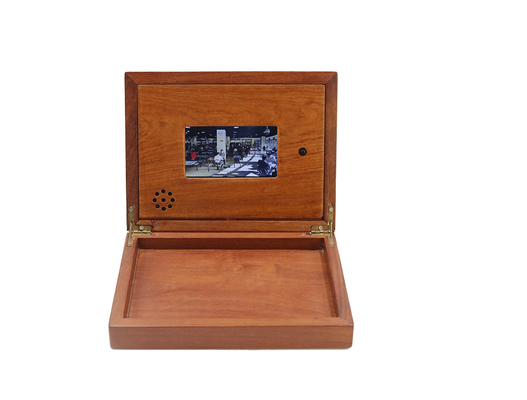 Kotak video promosi kayu, kotak hadiah LCD 4,3 inci Memori 128MB