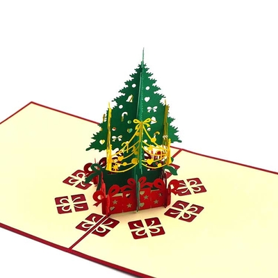 Potong Laser 3D Kartu Pohon Natal Bahan Kertas Stereoskopik Warna CMYK ODM OEM