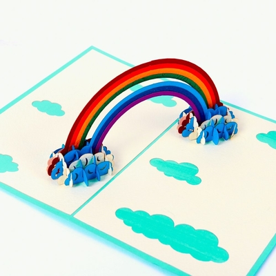 OEM ODM Rainbow Pop Up Card DIY, Kartu Selamat Ulang Tahun 3D Ukuran A5