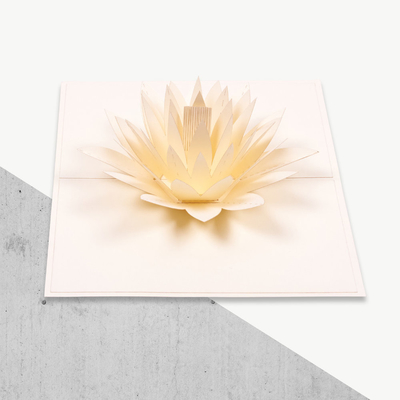 Cetak Offset 3D Pop Up Kartu Ucapan White Water Lily Bentuk CE ROHS Sertifikat FCC